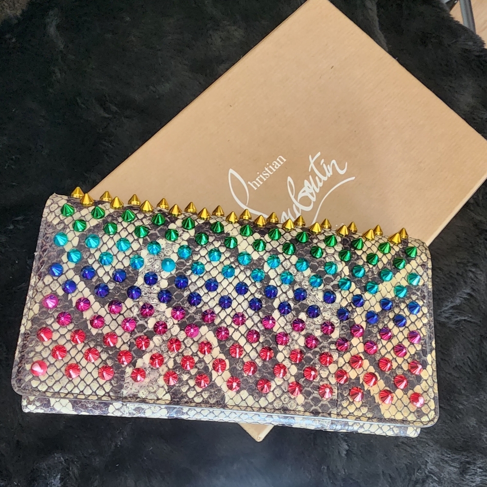 Authentic Christian Louboutin Rainbow Studded Clutch Or Wallet